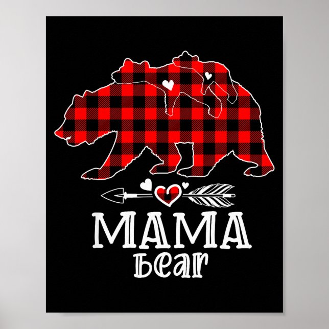 Red Plaid Buffalo Mama Bear Christmas Pajamas Fami Poster (Front)