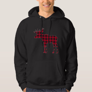Red Plaid Buffalo Moose Christmas Matching Family  Hoodie