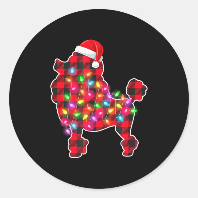 Red Plaid Buffalo Odle Dog Christmas Lights Pajama Classic Round Sticker (Front)