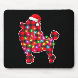 Red Plaid Buffalo Odle Dog Christmas Lights Pajama Mouse Pad