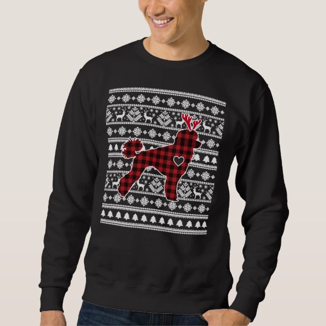 Red Plaid Buffalo Poodle Dog Christmas Pyjamas Xma Sweatshirt (Front)