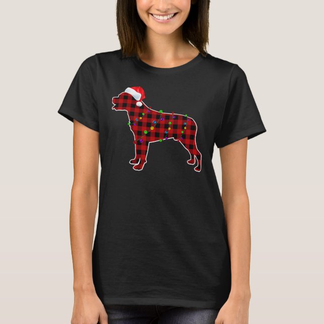 Red Plaid Buffalo Rottweiler Dog Christmas Pyjamas T-Shirt (Front)