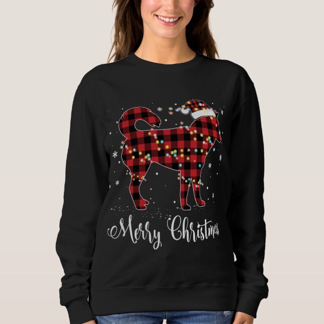 Red Plaid Buffalo Siberian Husky Merry Christmas P Sweatshirt (Front)