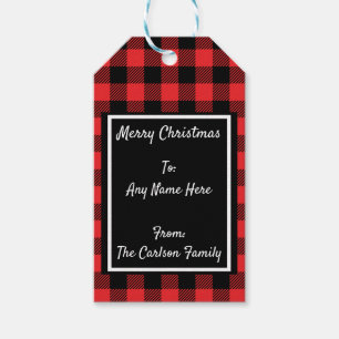 Red Plaid Buffalo Tartan Flannel Personalised Gift Tags