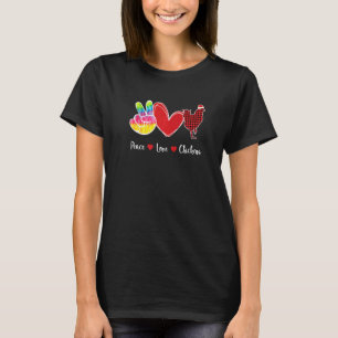 Red Plaid Buffalo Tartan Peace Love Chickens Santa T-Shirt