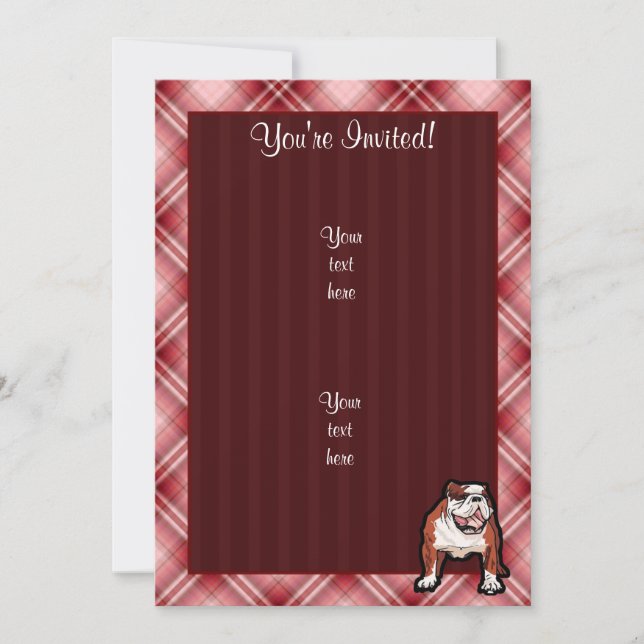 Red Plaid Bulldog Invitation (Front)
