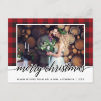 Red Plaid Calligraphy Wedding Merry Christmas
