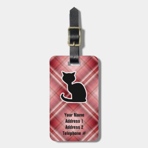 Red Plaid Cat Luggage Tag