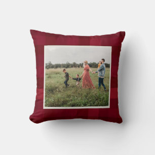 Red Plaid Check Pattern Rustic Custom Photo Cushion