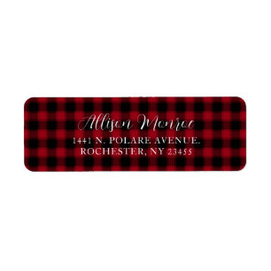 Red Plaid Chequered Pattern Return Address Label