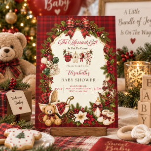 Red Plaid Christmas Baby Shower Acrylic Invitations