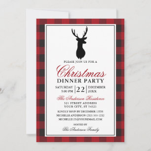 Red Plaid Christmas Dinner Party Rustic Invitation