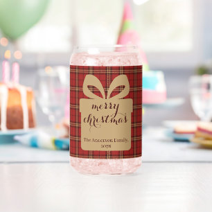 Red Plaid Christmas Festive Pattern -  Can Glass