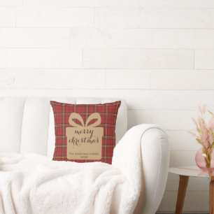Red Plaid Christmas Festive Pattern -  Cushion