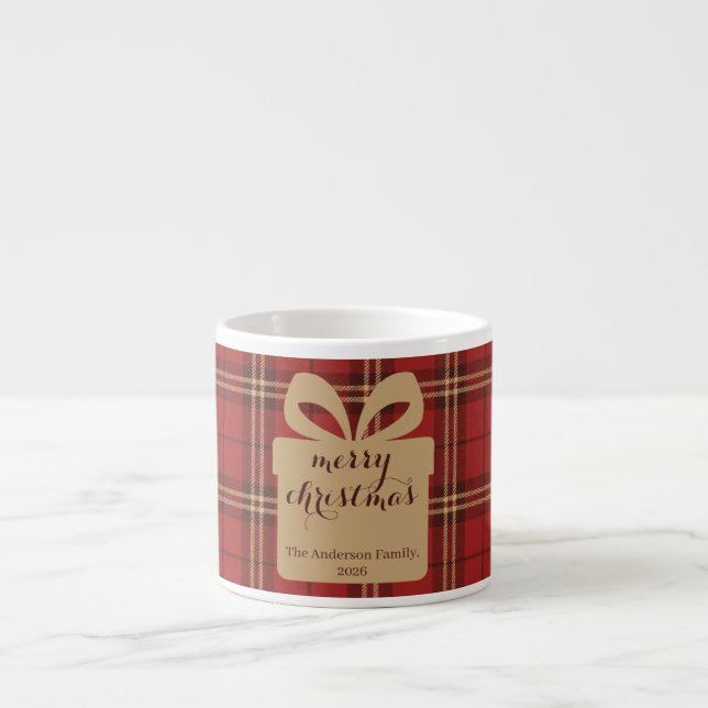 Red Plaid Christmas Festive Pattern -  Espresso Cup (Front)
