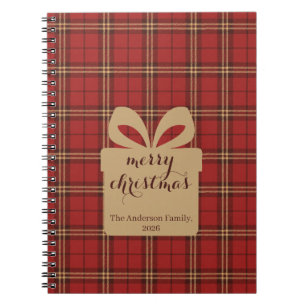 Red Plaid Christmas Festive Pattern -  Notebook