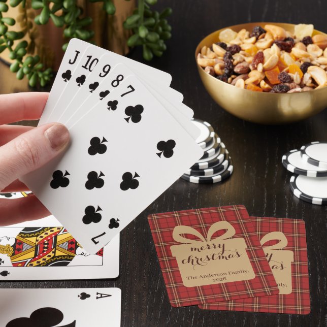Red Plaid Christmas Festive Pattern -  Playing Cards (In Situ)