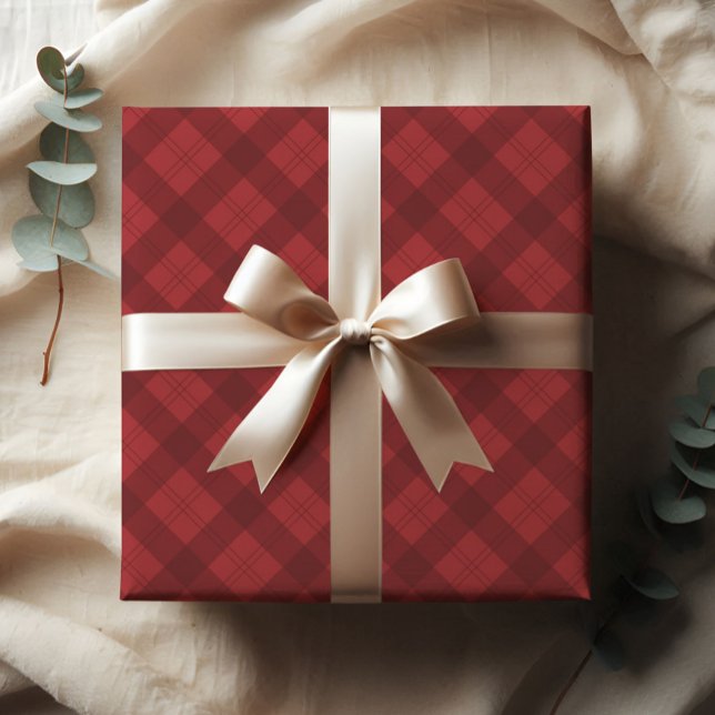 Red Plaid Christmas Gift Wrapping Paper Sheet (Rustic red plaid Christmas holiday gift wrap wrapping paper.)