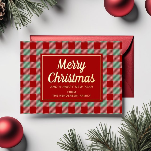Red Plaid Christmas Gold  Foil Holiday Card (Red Plaid Christmas Gold Foil Holiday Card)