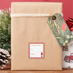 Red Plaid Christmas Nutcracker To/From Square Sticker