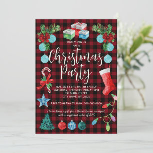 Red Plaid Christmas Party Invitation