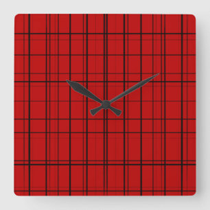 Red plaid christmas pattern square wall clock