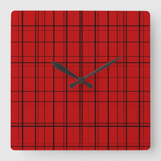 Red plaid christmas pattern square wall clock (Front)