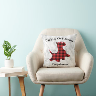 Red Plaid Christmas Scottie Dog Cushion