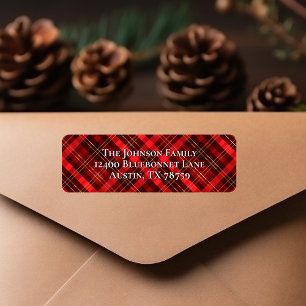 Red Plaid Christmas Tartan Return Address Label