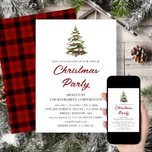 Red Plaid   Christmas Tree   Holiday Invitation