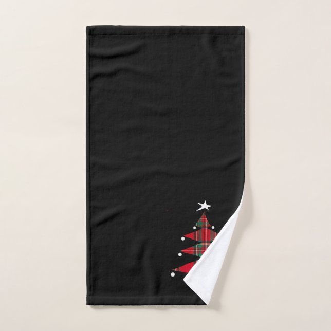Red Plaid Christmas Tree on Black Hand Towel (Hand Towel)