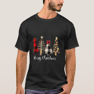 Red Plaid Christmas Trees Scene T-Shirt