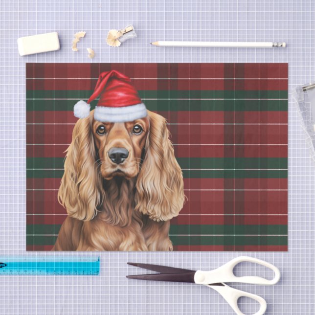 Red Plaid Cocker Spaniel Dog Christmas Tissue Paper (Craft)