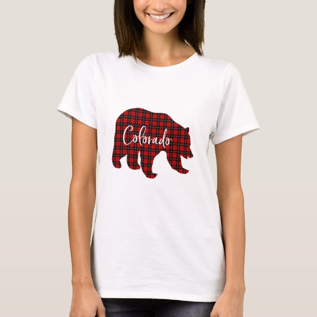 Red Plaid Colorado Bear Matching Pajama T-Shirt (Front)