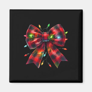 Red Plaid Coquette Bow Christmas Lights Xmas Pajam Magnet
