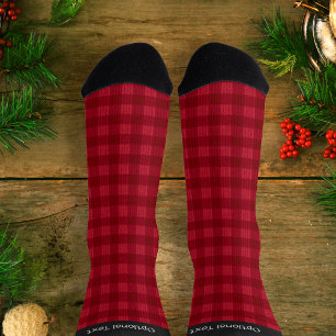 Red Plaid Cosy Knit Look Print - your name / text Socks