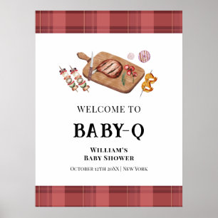 Red Plaid Country Baby Q Baby Shower Welcome Poster
