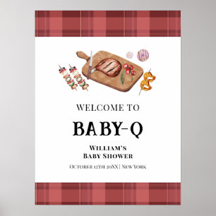 Red Plaid Country Baby Q Baby Shower Welcome  Poster