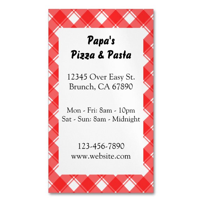 Red Plaid Custom Restaurant Ad Magnetic Card (Front Vertical)