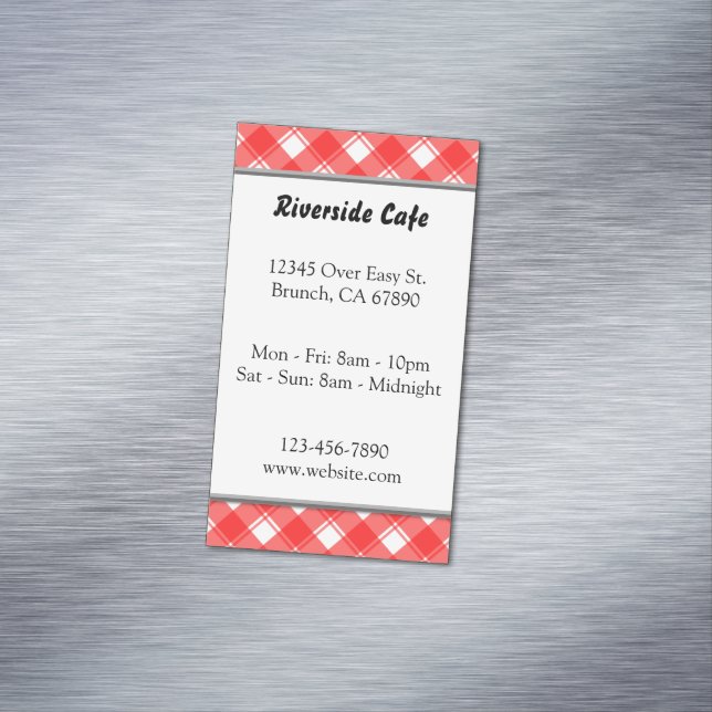 Red Plaid Custom Restaurant Magnetic Card (In Situ)