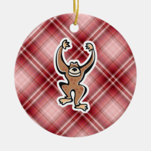 Red Plaid Cute Monkey Ceramic Tree Decoration