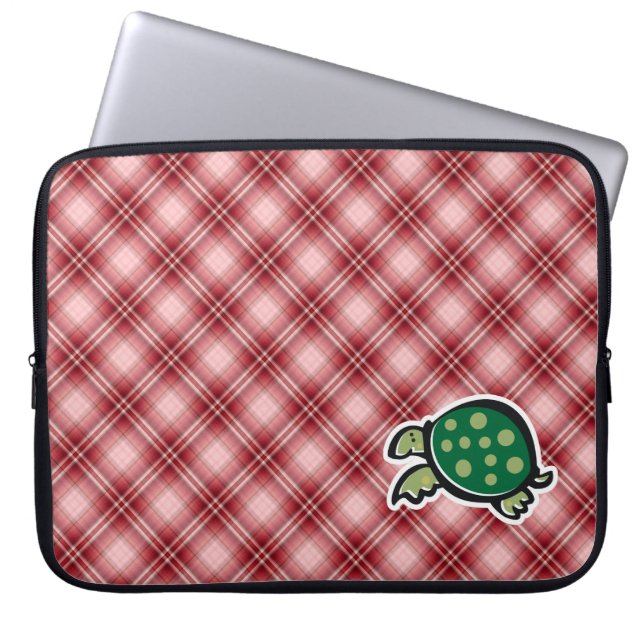 Red Plaid Cute Turtle Laptop Sleeve (Front)