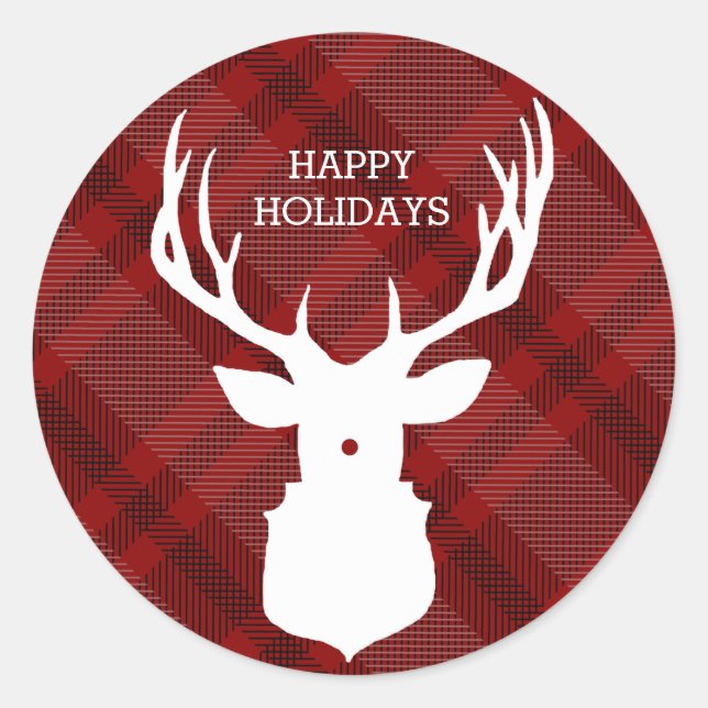 RED PLAID DEER | STYLISH HOLIDAY STICKERS (Front)