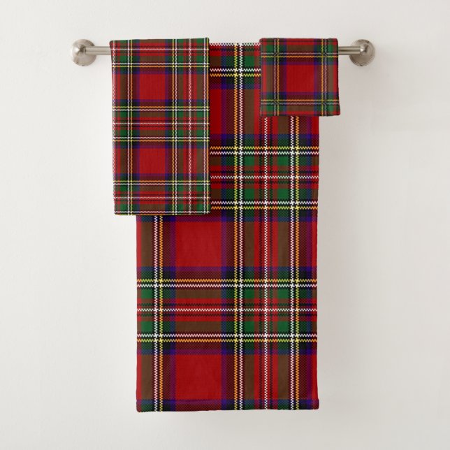 Red Plaid Design Bath Towel Set (Insitu)