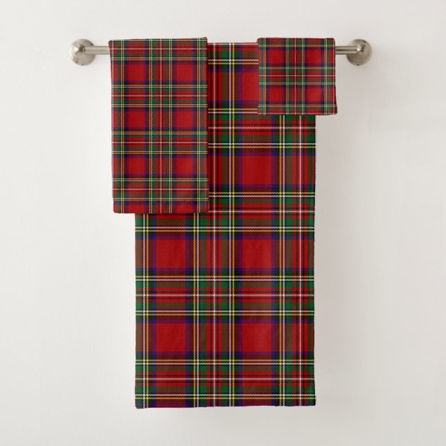  Red Plaid Design Bath Towel Set (Insitu)