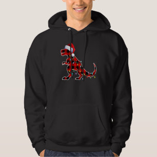 Red Plaid Dinosaur Rex Christmas Lights Tree PJ Ad Hoodie