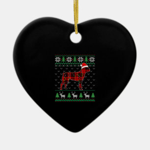 Red Plaid Dog Ugly Christmas Lights Boston Terrier Ceramic Ornament