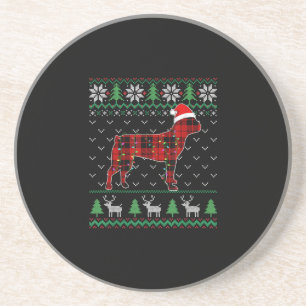 Red Plaid Dog Ugly Christmas Lights Boston Terrier Coaster