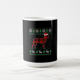 Red Plaid Dog Ugly Christmas Lights Boston Terrier Coffee Mug