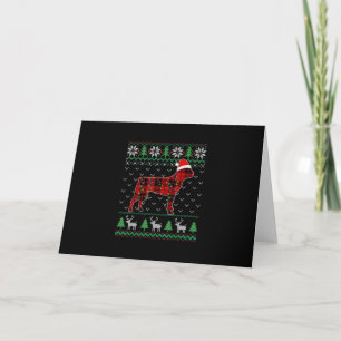 Red Plaid Dog Ugly Christmas Lights Boston Terrier Thank You Card